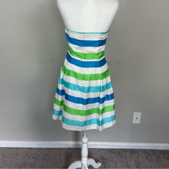 LILLY PULITZER JORDAN STRAPLESS STRIPED MINI DRESS SIZE 4 BLUE AND GREEN - Picture 10 of 16